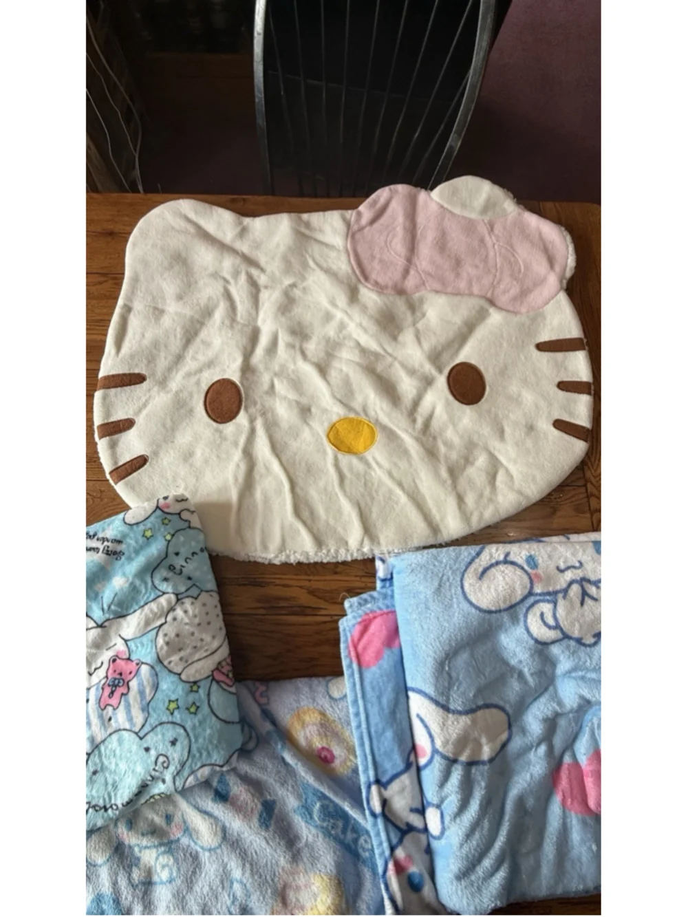 Hello Kitty Sanrio Plush Rug Mat Face Shape with Pink Bow , And Blankets